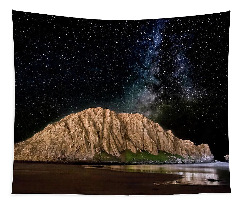 Milky Way Tapestry featuring the photograph Morro Rock After Dark by Beth Sargent