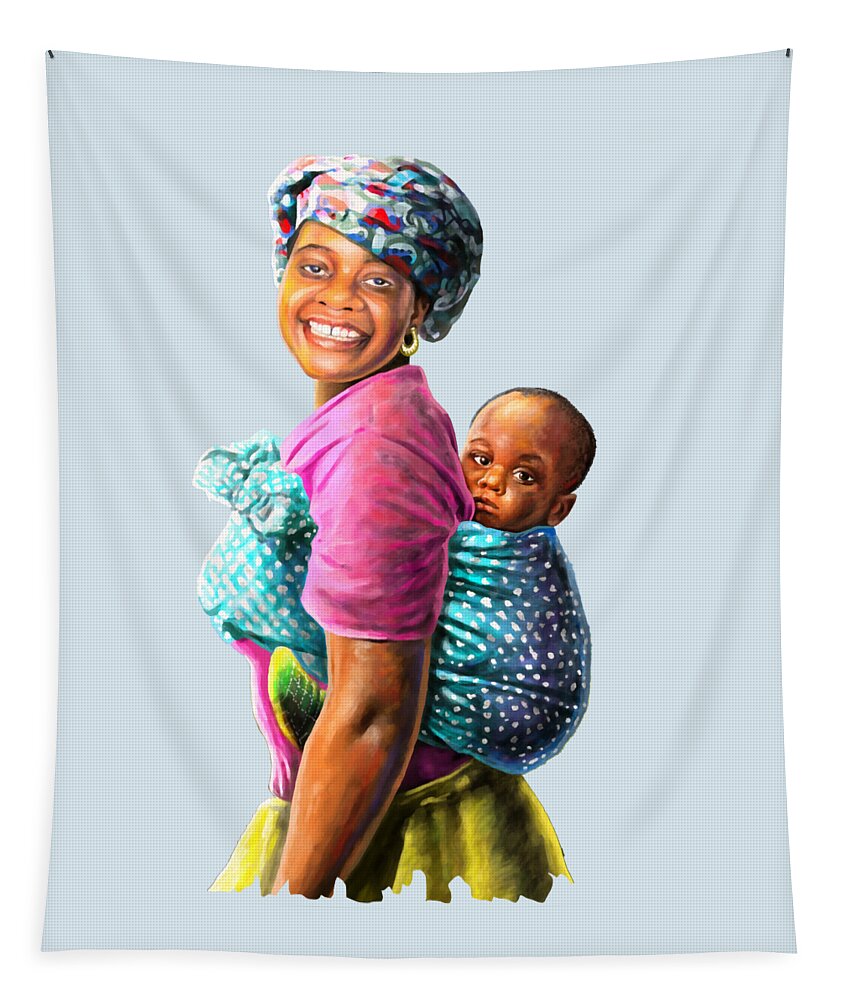 Africa Tapestry featuring the painting Mother and Child by Anthony Mwangi