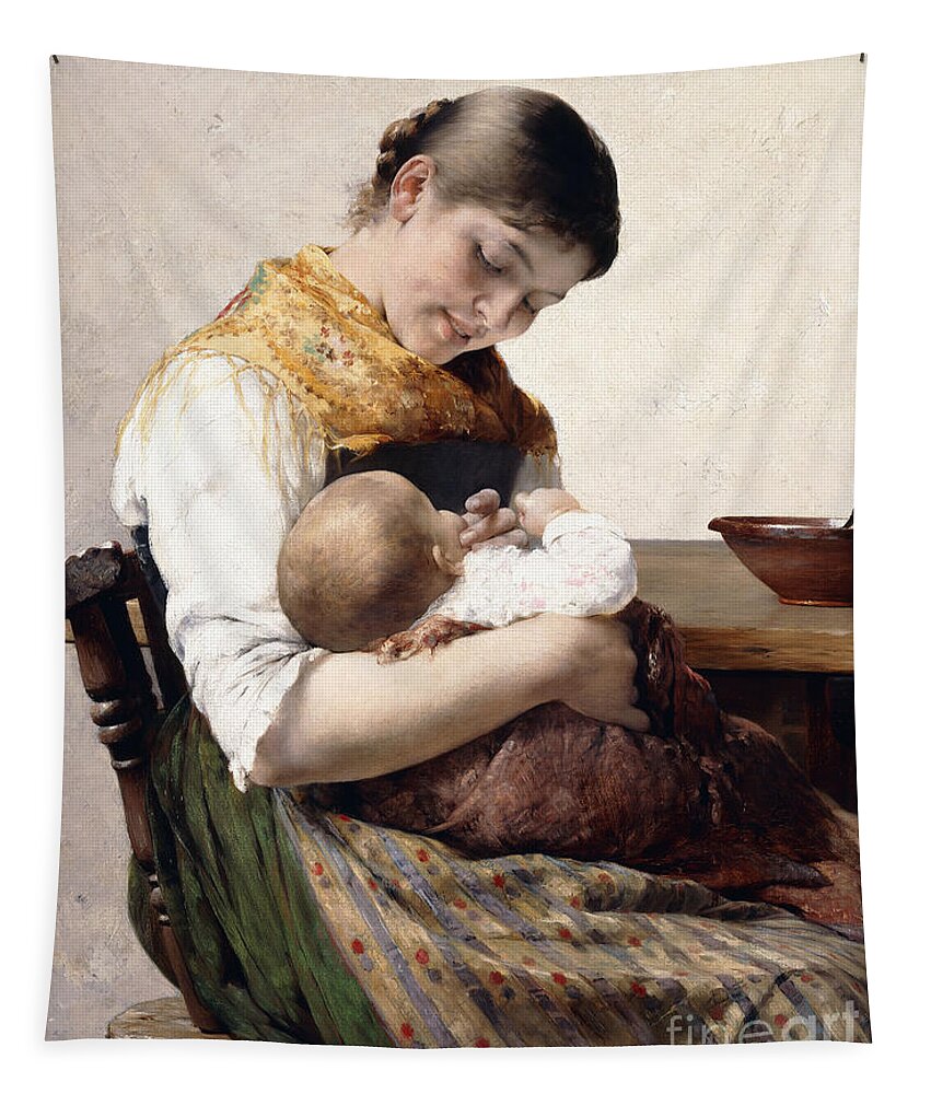 Nursing Tapestry featuring the painting Mother and Child by Georges Jacobides