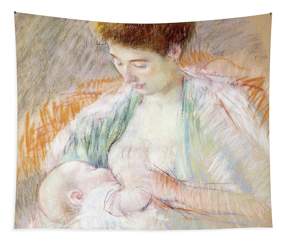 Breastfeeding Tapestry featuring the pastel Mother Rose Nursing Her Child by Mary Stevenson Cassatt