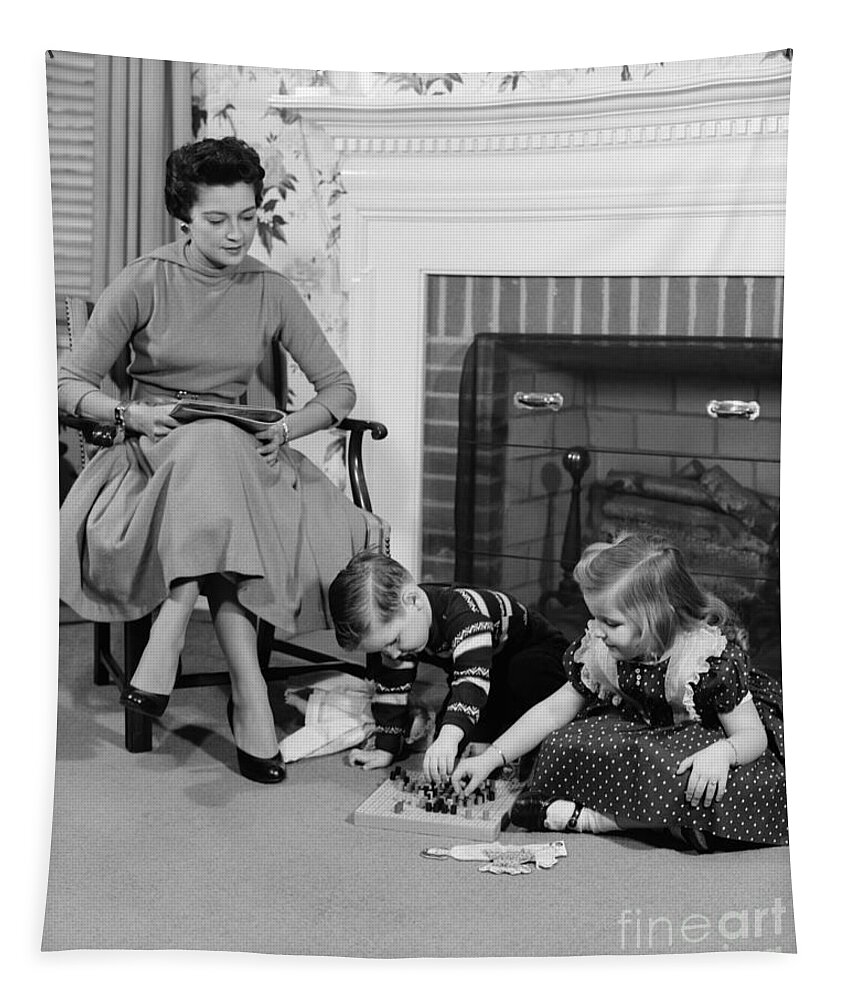 Adults Tapestry featuring the photograph Mother Watching Children Play A Game by H. Armstrong Roberts/ClassicStock