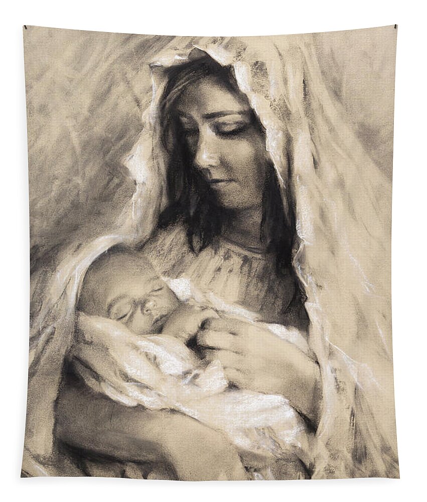 Mother Tapestry featuring the drawing Motherhood by Steve Henderson