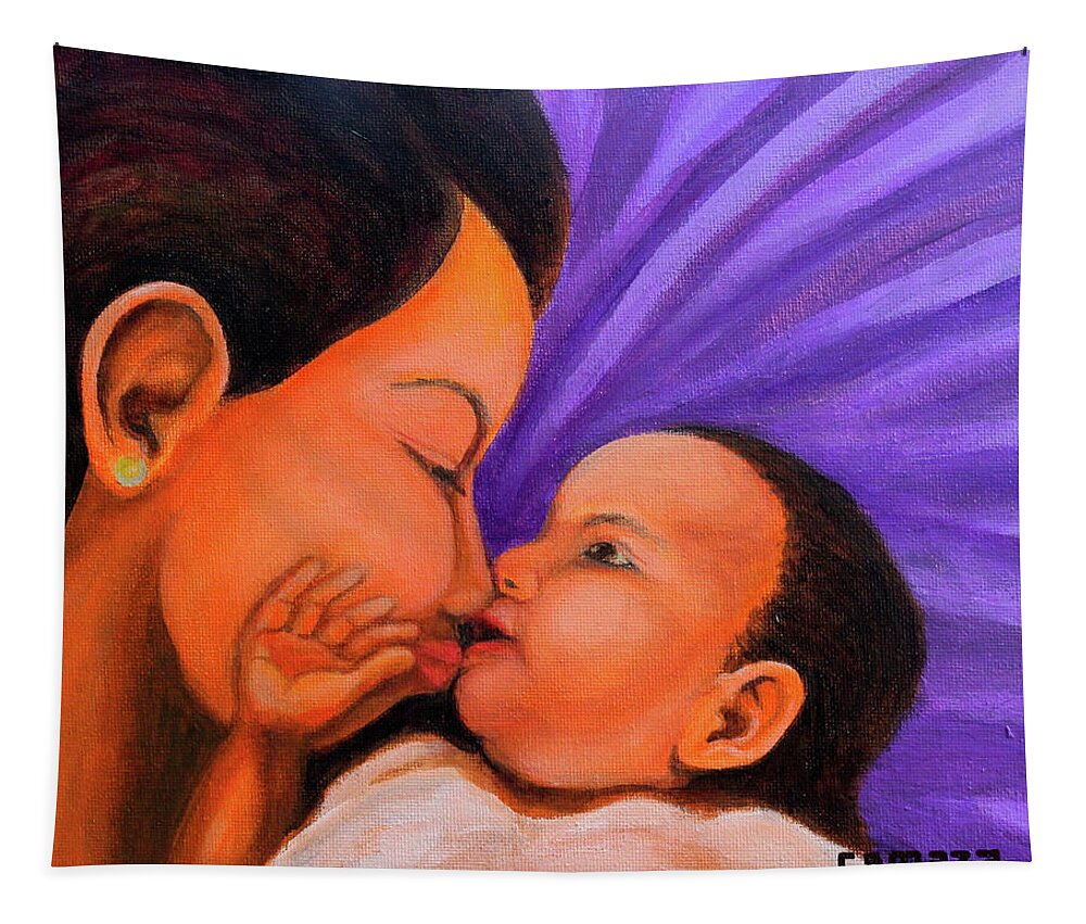 Mother Tapestry featuring the painting Mother's Love by Cyril Maza