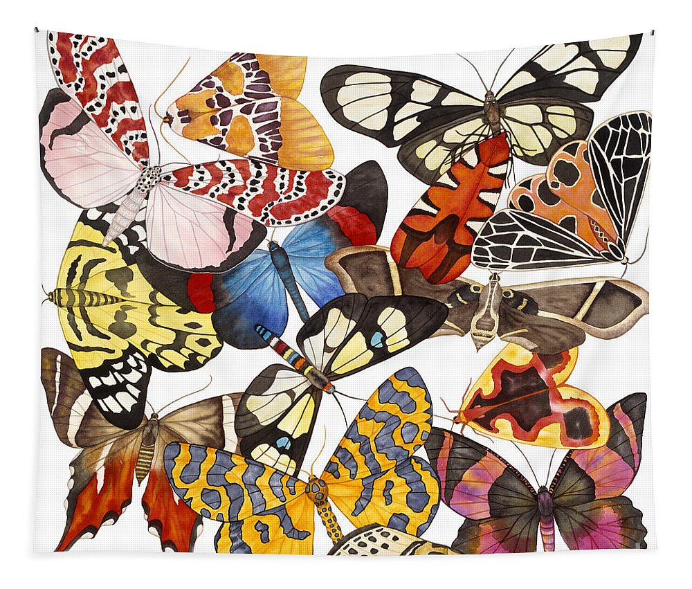 Moths Tapestry featuring the painting Moths and More Moths by Lucy Arnold