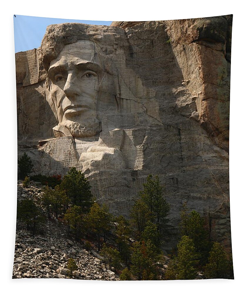  Mount Tapestry featuring the photograph Mount Rushmoore Detail - Abraham Lincoln by Christiane Schulze Art And Photography