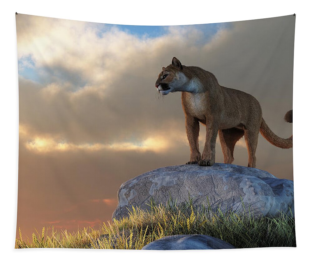  Tapestry featuring the digital art Mountain Lion by Daniel Eskridge