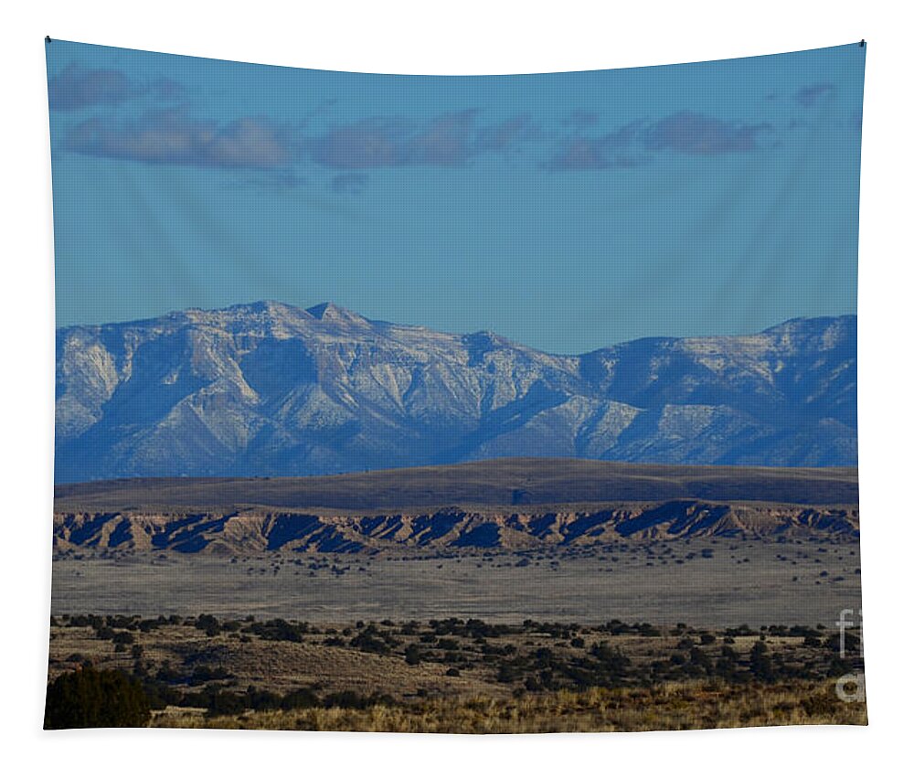 Southwest Landscape Tapestry featuring the photograph Mountain range at dusk by Robert WK Clark