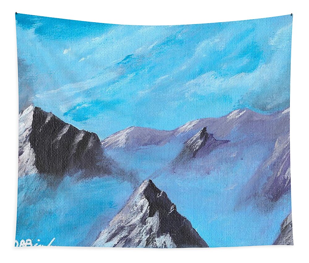 Mountain Tapestry featuring the painting Mountains in mist by David Bigelow
