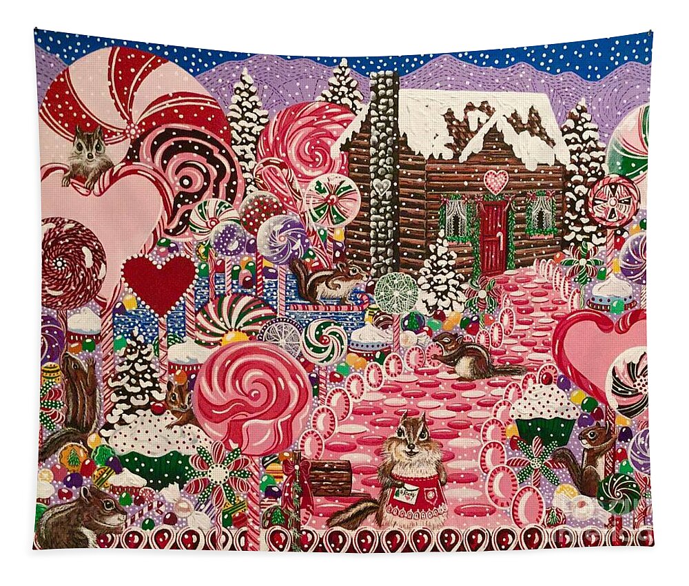 Candy Tapestry featuring the painting Ms. Elizabeth Peppermint World by Jennifer Lake