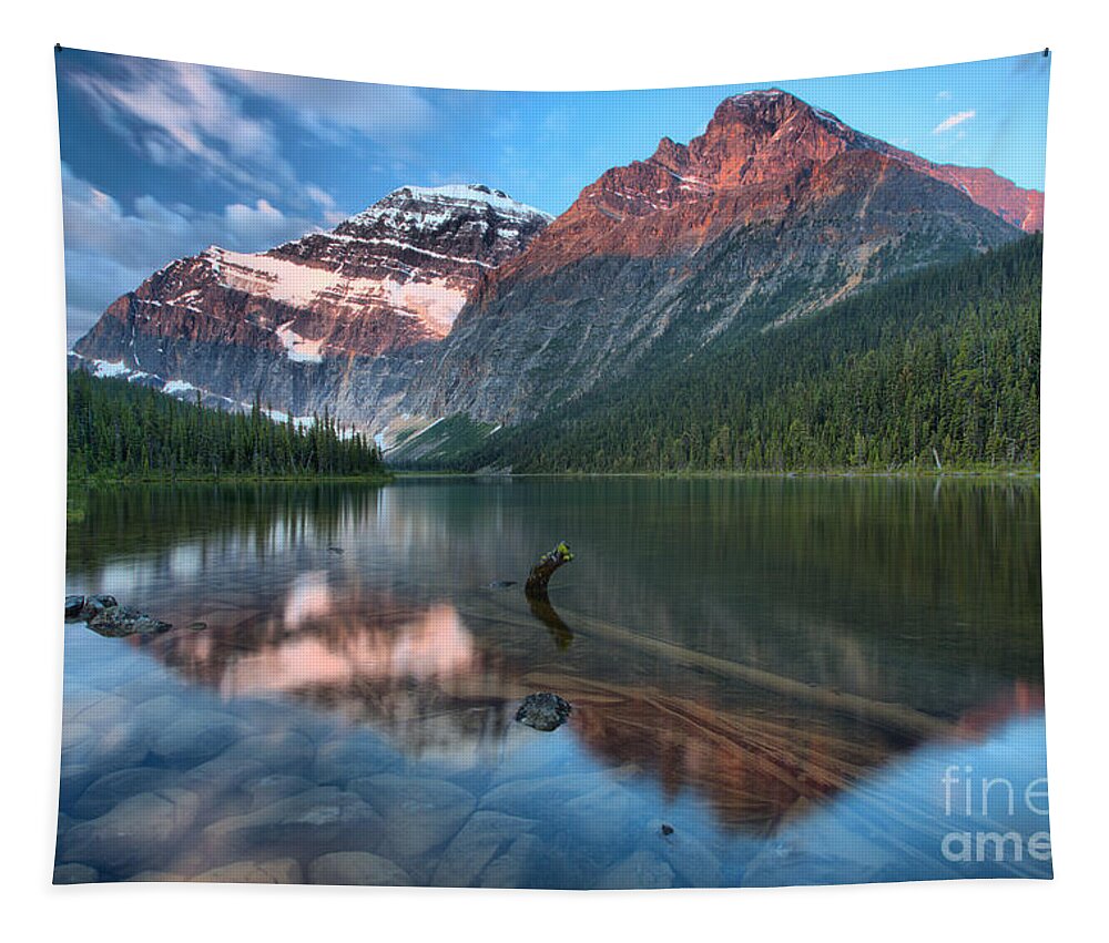 Cavell Tapestry featuring the photograph Mt. Edith Cavell Sunrise Reflections by Adam Jewell