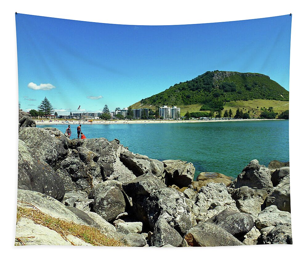 Mt Maunganui Tapestry featuring the photograph Mt Maunganui Beach 11 - Tauranga New Zealand by Selena Boron