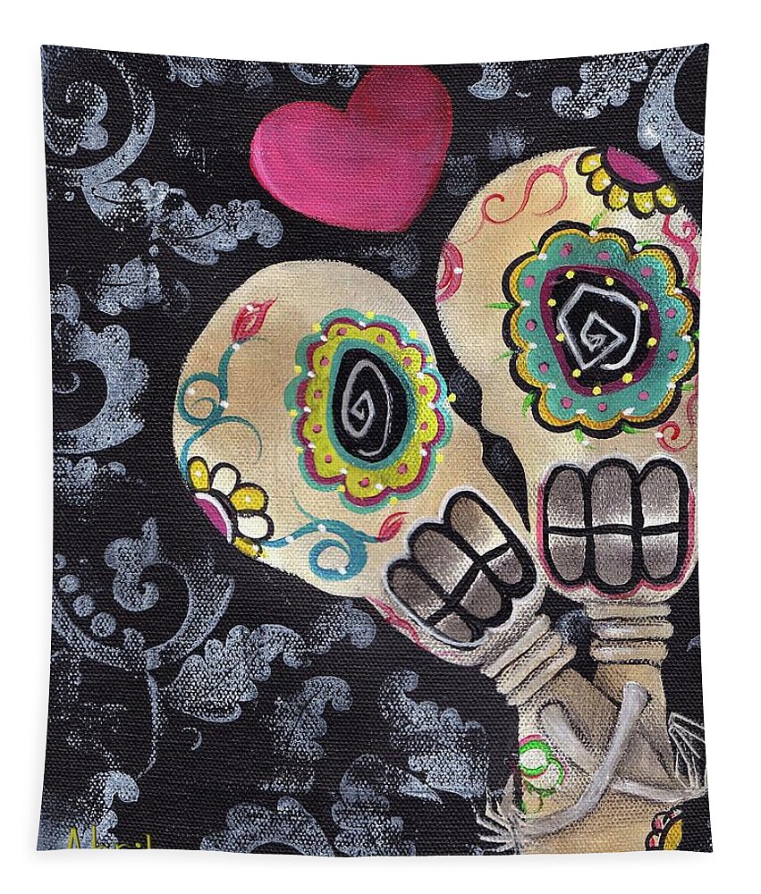 Day Of The Dead Tapestry featuring the painting Muertos de Amor by Abril Andrade