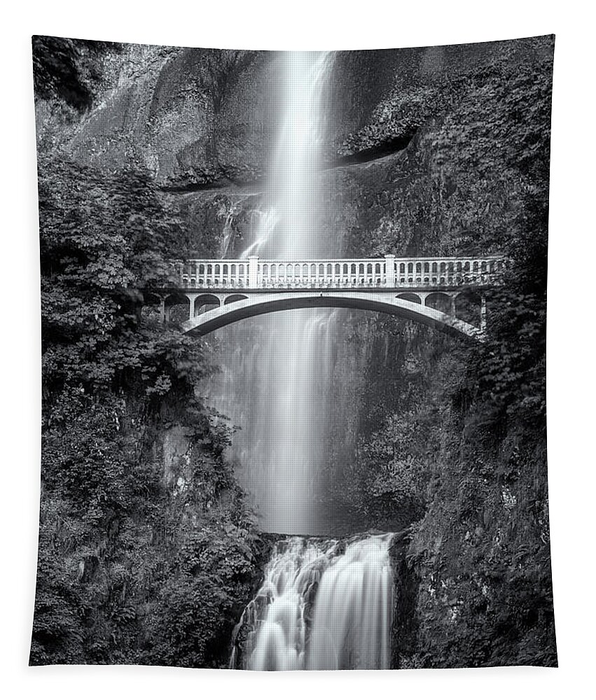 Multnomah Falls Tapestry featuring the photograph Multnomah Falls Black and White by Matt Hammerstein