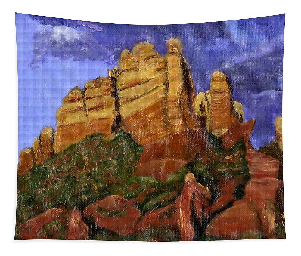 Arizona Tapestry featuring the painting Munds Mountain by Jamie Frier