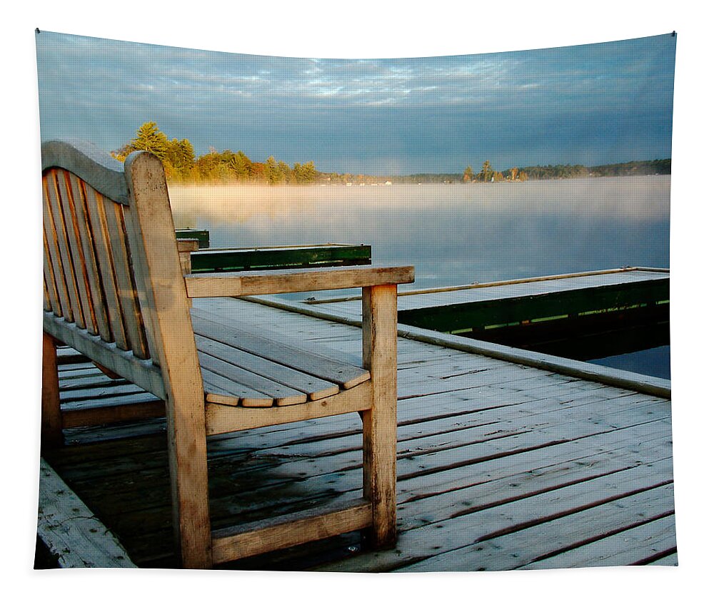 Sunrises Tapestry featuring the photograph Muskoka Lake at Sunrise by Linda McRae