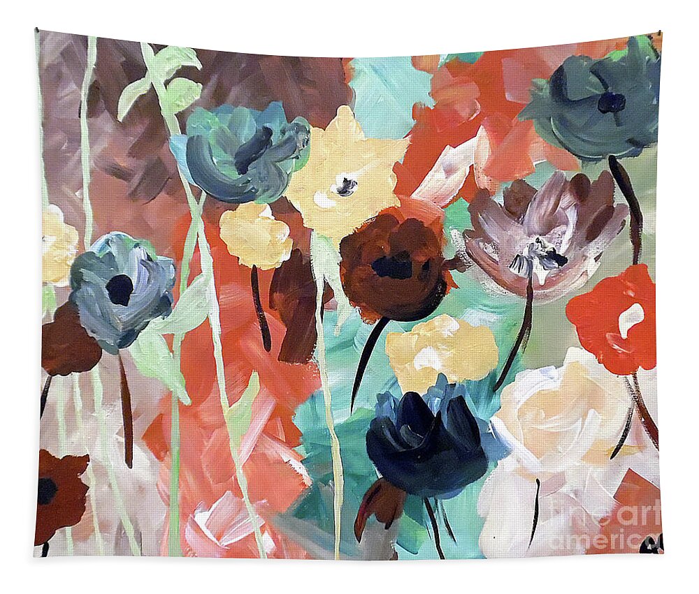 Floral Tapestry featuring the painting Muted Floral Abstraction by Jilian Cramb - AMothersFineArt