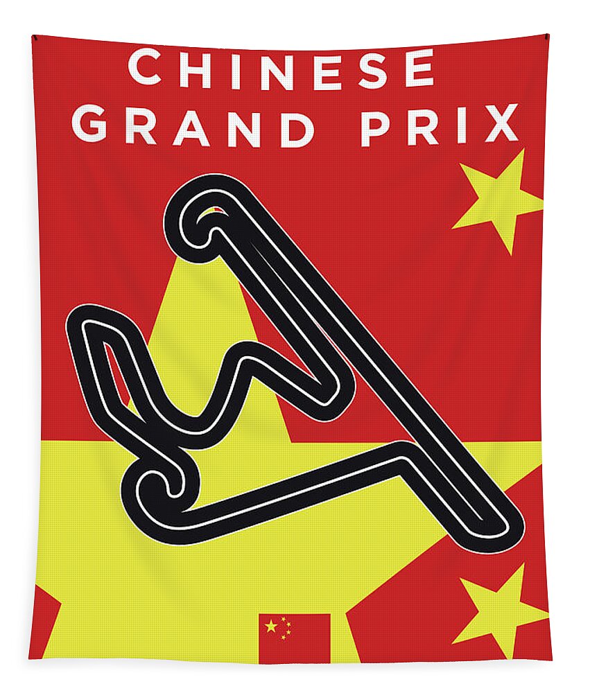 Chinese Tapestry featuring the digital art My Chinese Grand Prix Minimal Poster by Chungkong Art