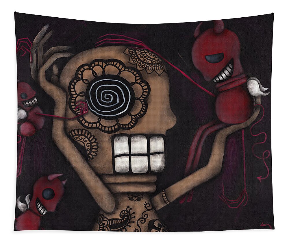 Day Of The Dead Tapestry featuring the painting My Conscience by Abril Andrade