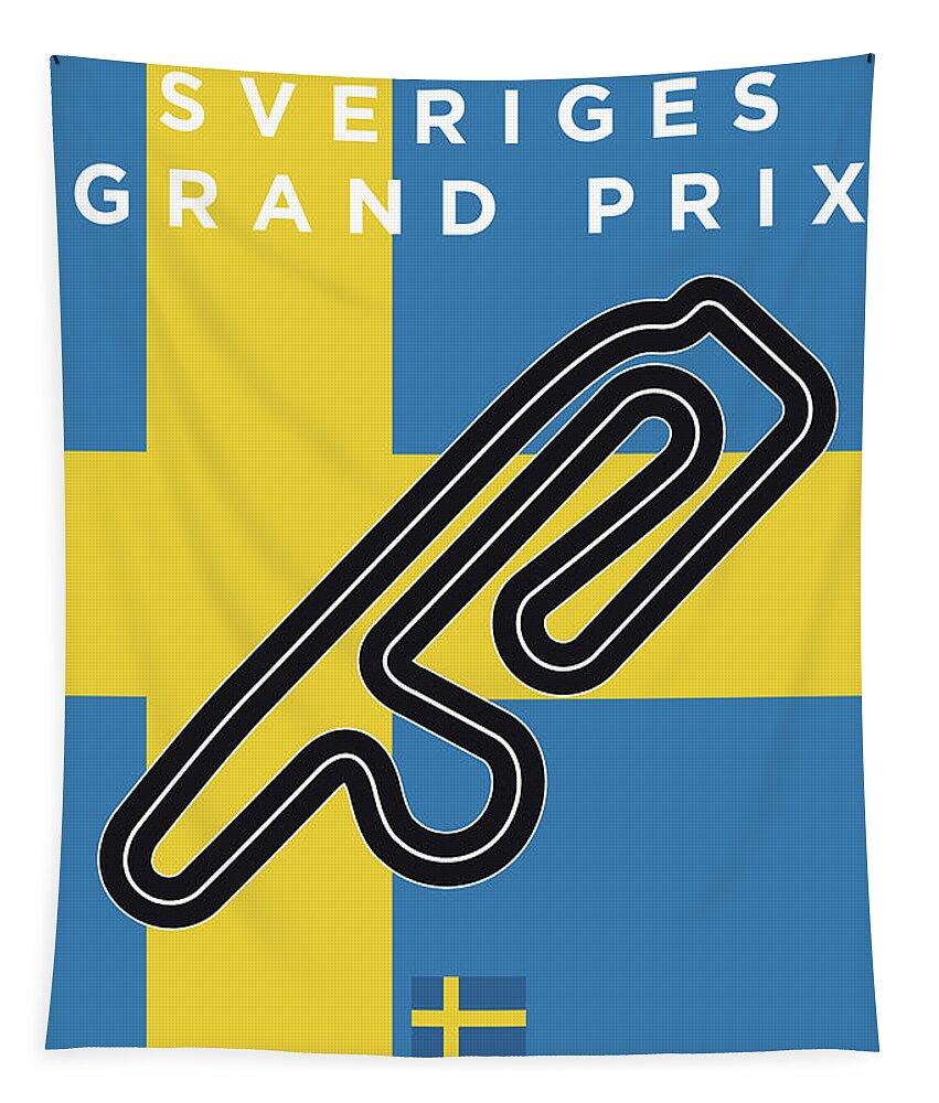 Swedish Tapestry featuring the digital art My F1 ANDERSTORP Race Track Minimal Poster by Chungkong Art