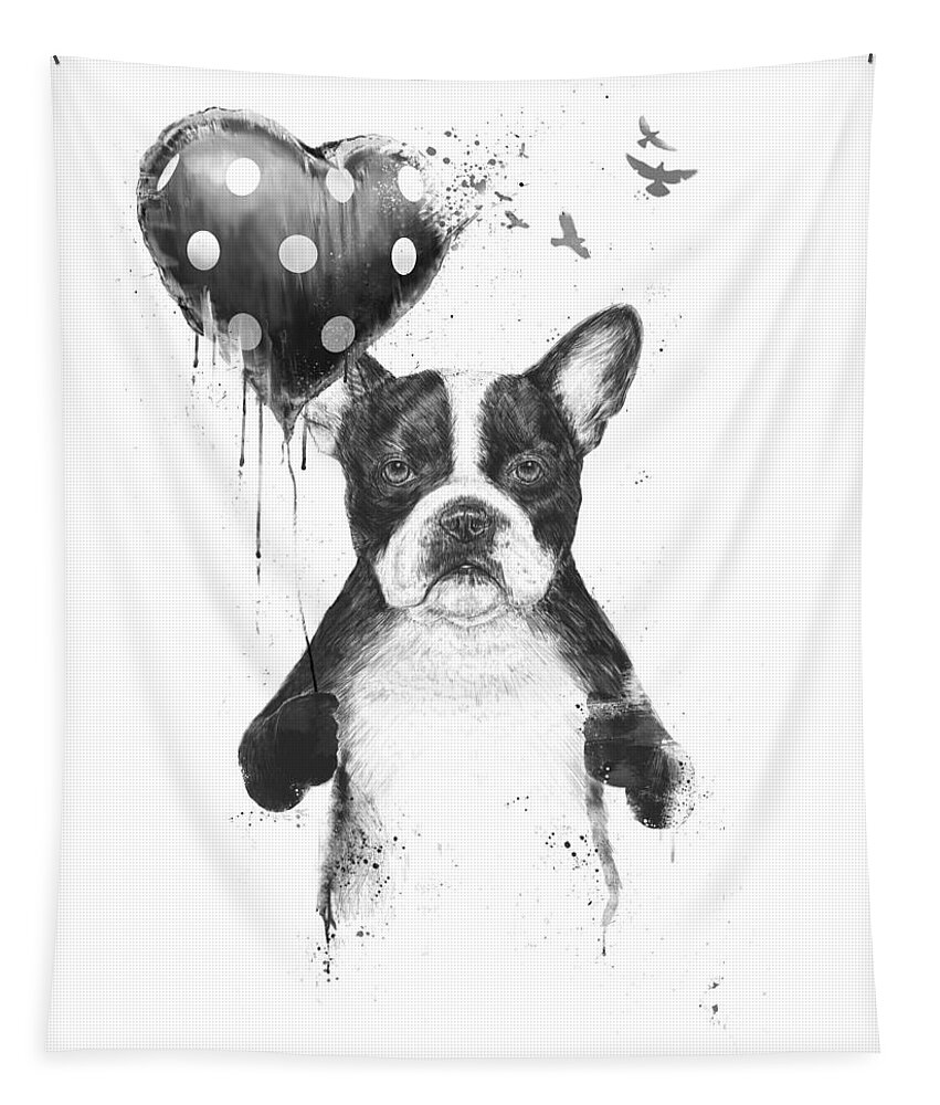 Bulldog Tapestry featuring the mixed media My heart goes boom by Balazs Solti