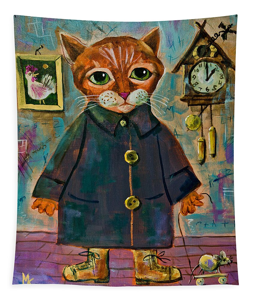 Cat Tapestry featuring the painting My Home by Maxim Komissarchik