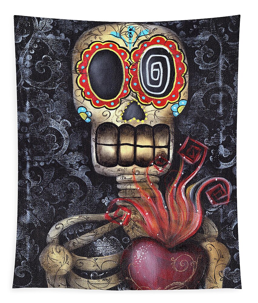Sacred Heart Tapestry featuring the painting My Sacred Heart by Abril Andrade