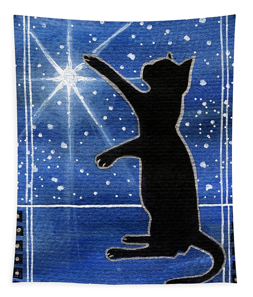 My Shinning Star Tapestry featuring the painting My Shinning Star - Christmas Cat by Dora Hathazi Mendes
