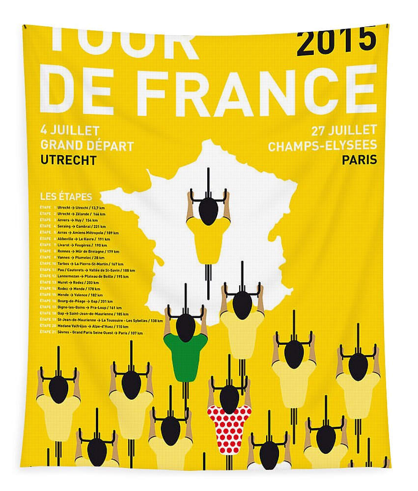2015 Tapestry featuring the digital art My Tour De France Minimal Poster Etapes 2015 by Chungkong Art