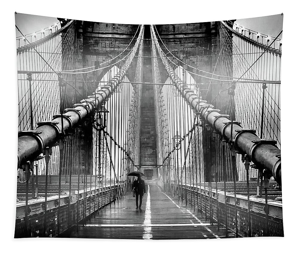 Brooklyn Bridge Tapestry featuring the photograph Mystery Manhattan by Az Jackson