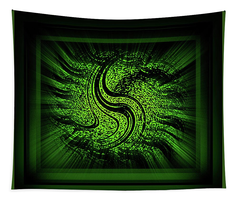 Abstract Tapestry featuring the digital art Mystic Green by Leslie Revels