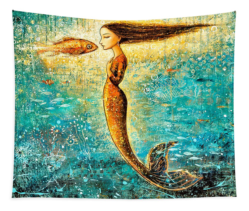 Mermaid Art Tapestry featuring the painting Mystic Mermaid IV by Shijun Munns