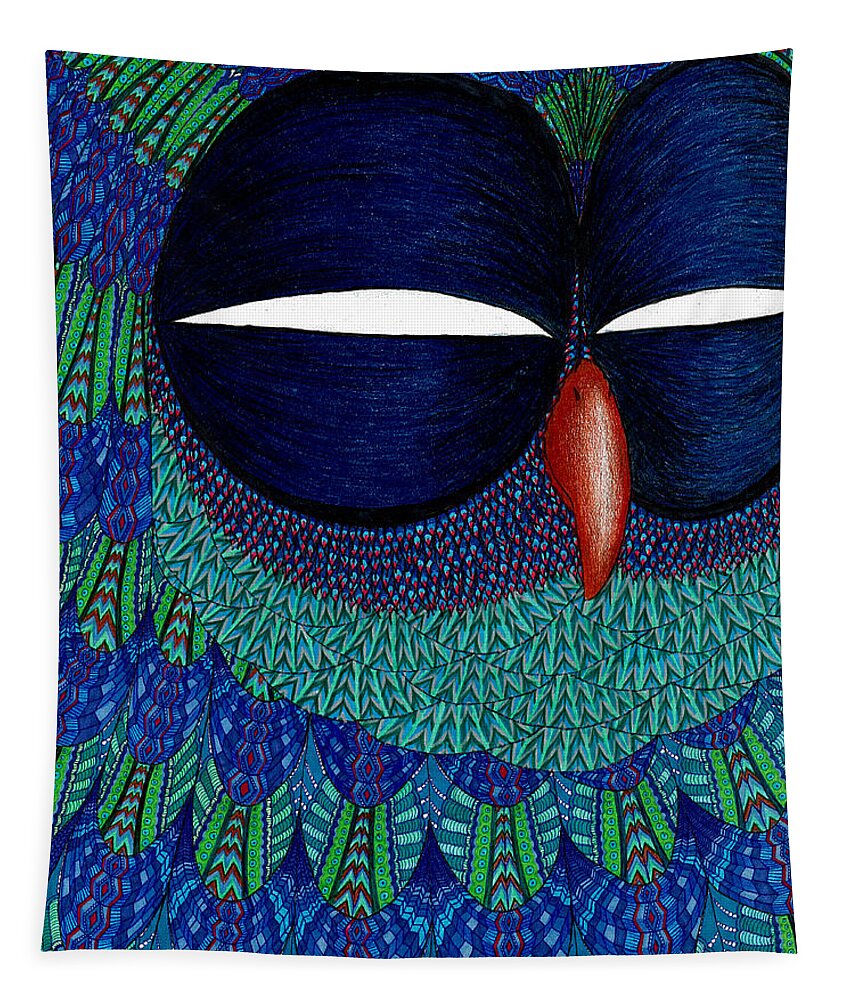 Owl Tapestry featuring the drawing Mystic Sovicka by Baruska A Michalcikova