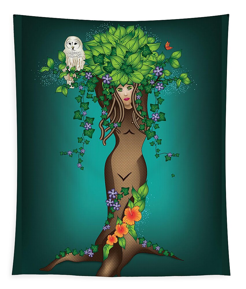 Fantasy Art Tapestry featuring the digital art Mystical Maiden Tree by Serena King