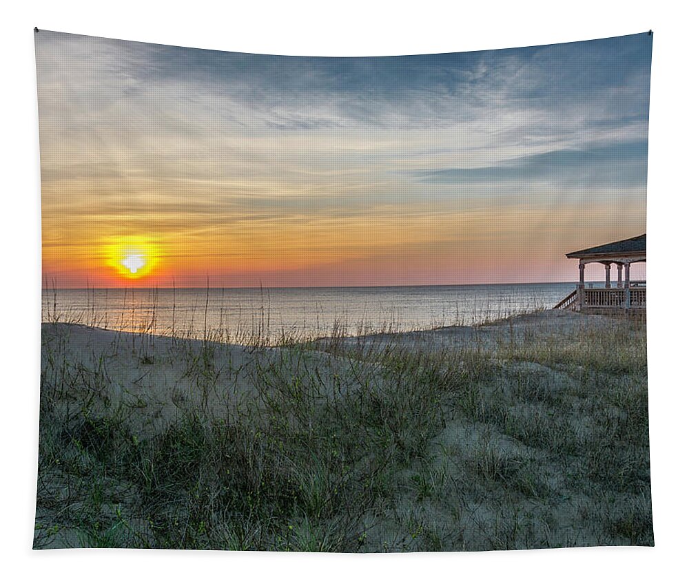 Nags Head Tapestry featuring the photograph Nags Head Sunrise with Gazebo by WAZgriffin Digital