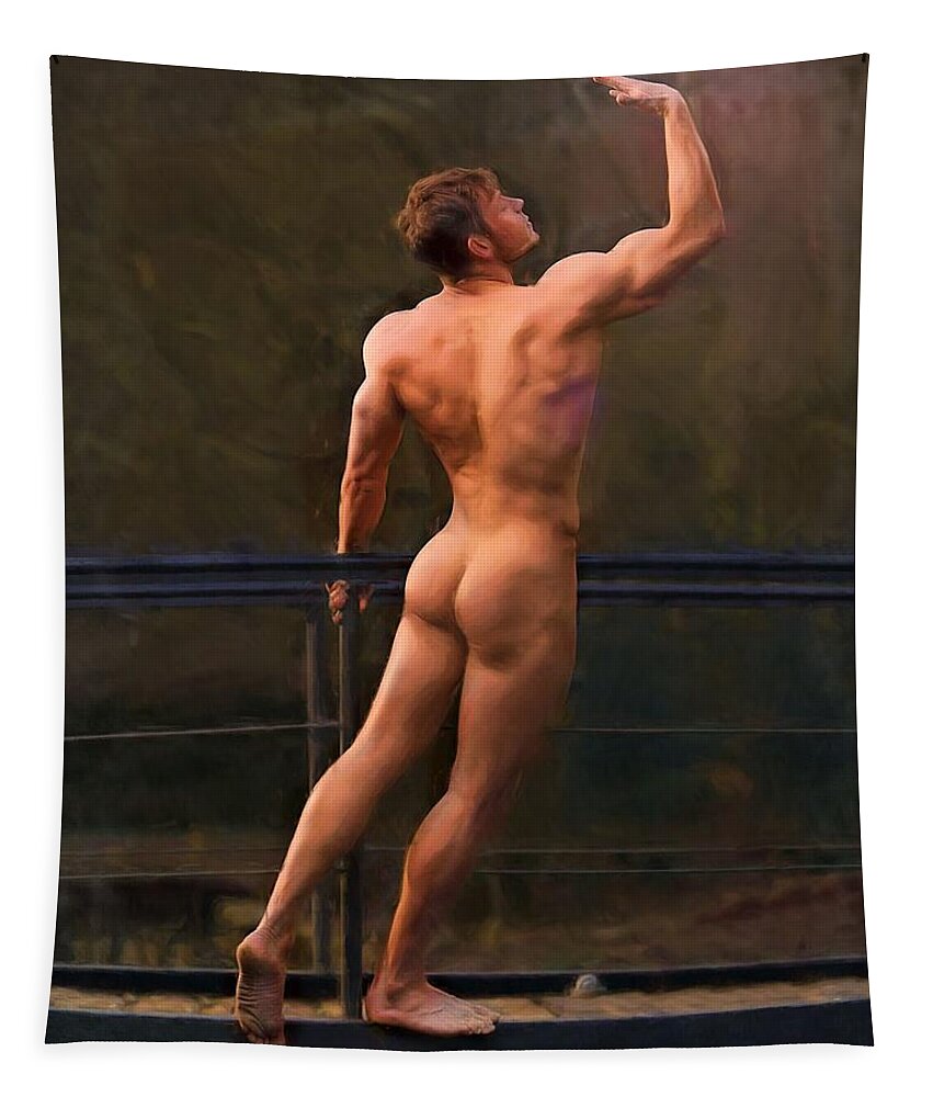 Troy Caperton Tapestry featuring the painting Naked on a Rail by Troy Caperton