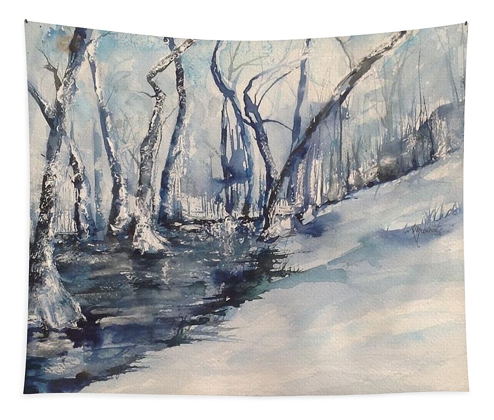 North Little Rock Tapestry featuring the painting Nancy's Creek Winter of 2012 by Robin Miller-Bookhout