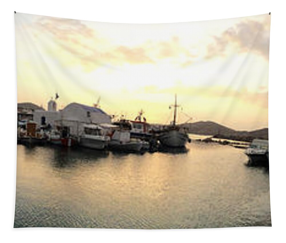 Colette Tapestry featuring the photograph Naoussa By Night Paros Island by Colette V Hera Guggenheim