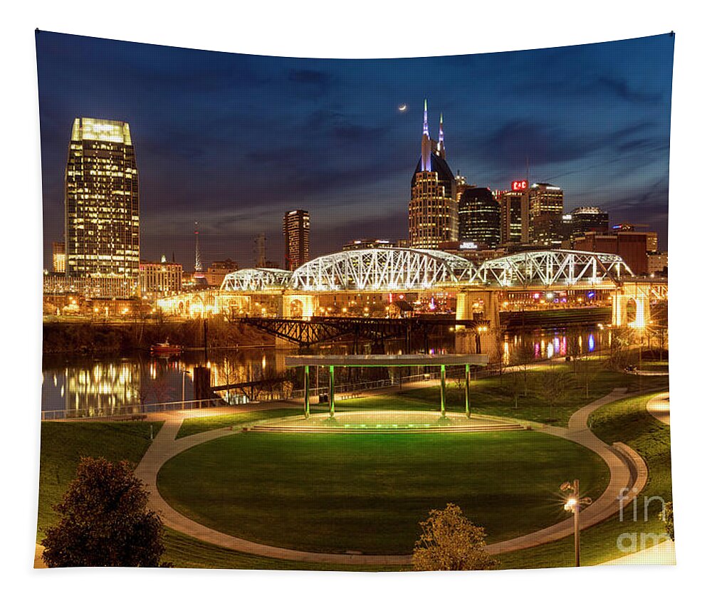 Nashville Tapestry featuring the photograph Nashville Twilight Skyline by Brian Jannsen