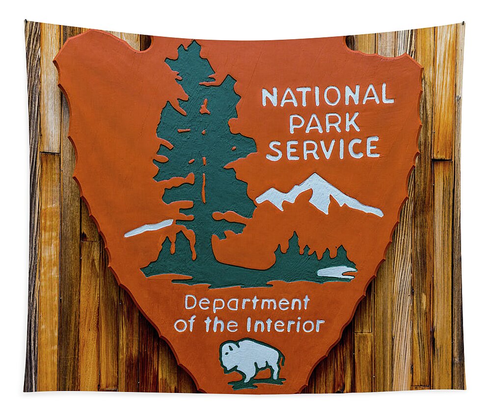 National Park Service Sign Tapestry featuring the photograph National Park Service Sign by Brian MacLean