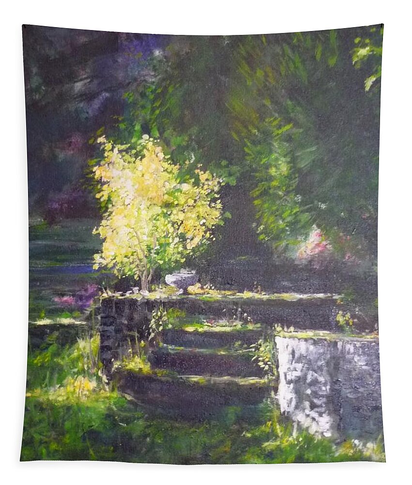 Garden Tapestry featuring the painting Naturallly....or A quiet corner by Lizzy Forrester