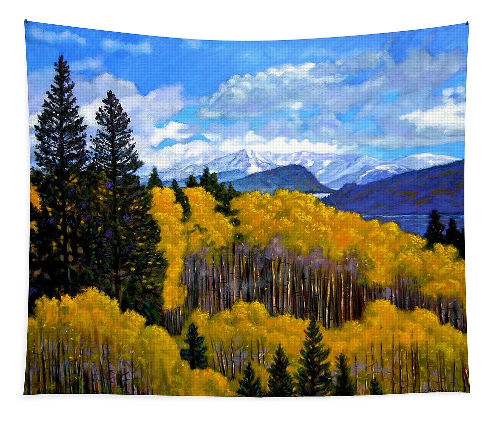 Fall Tapestry featuring the painting Natures Patterns - Rocky Mountains by John Lautermilch