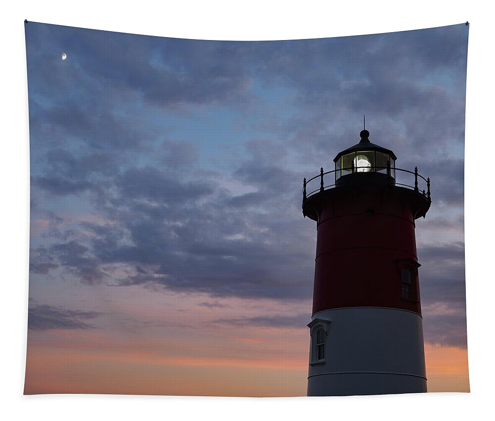 Blue Hour Tapestry featuring the photograph Nauset Light lighthouse at sunset by Marianne Campolongo