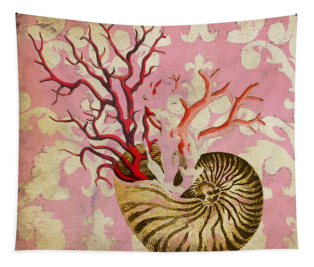 Brandi Fitzgerald Tapestry featuring the digital art Nautilus with Coral by Brandi Fitzgerald