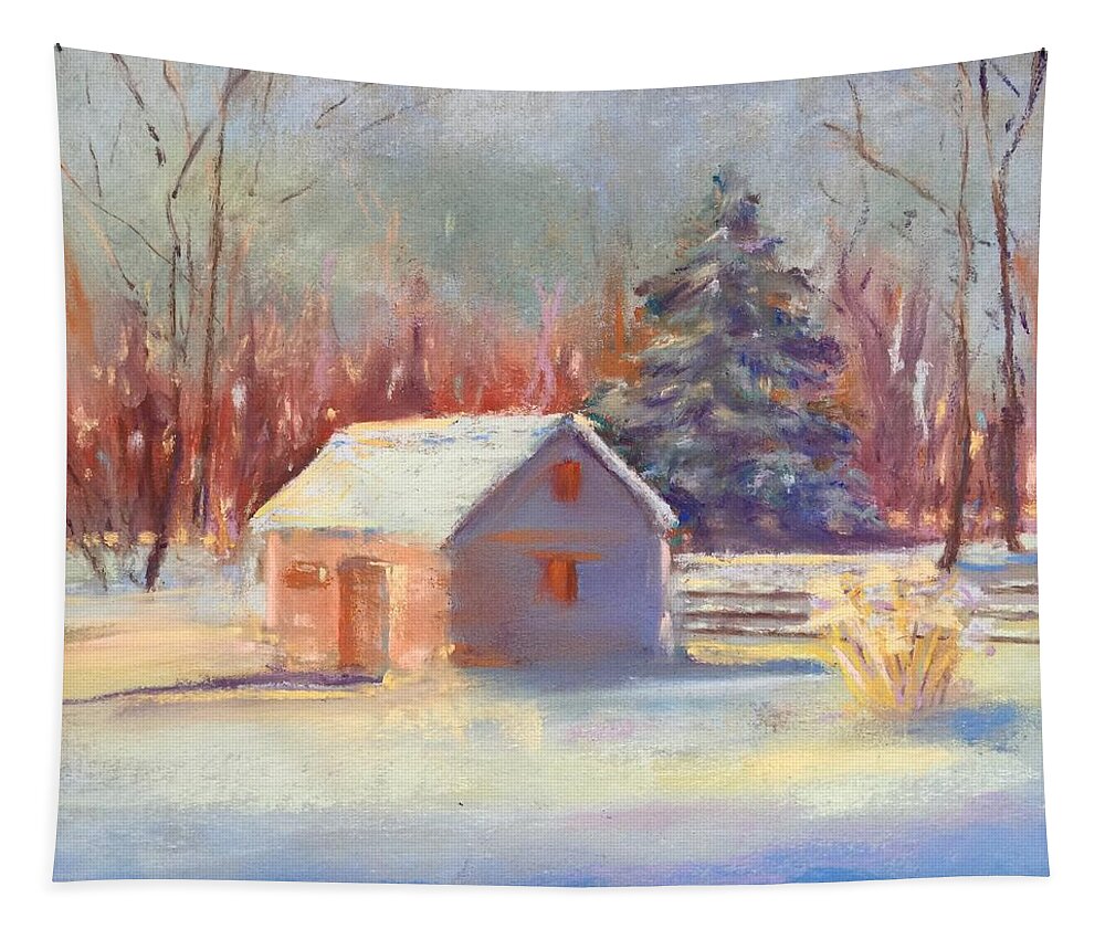 Nauvoo Painting Tapestry featuring the pastel Nauvoo winter scene by Rebecca Matthews