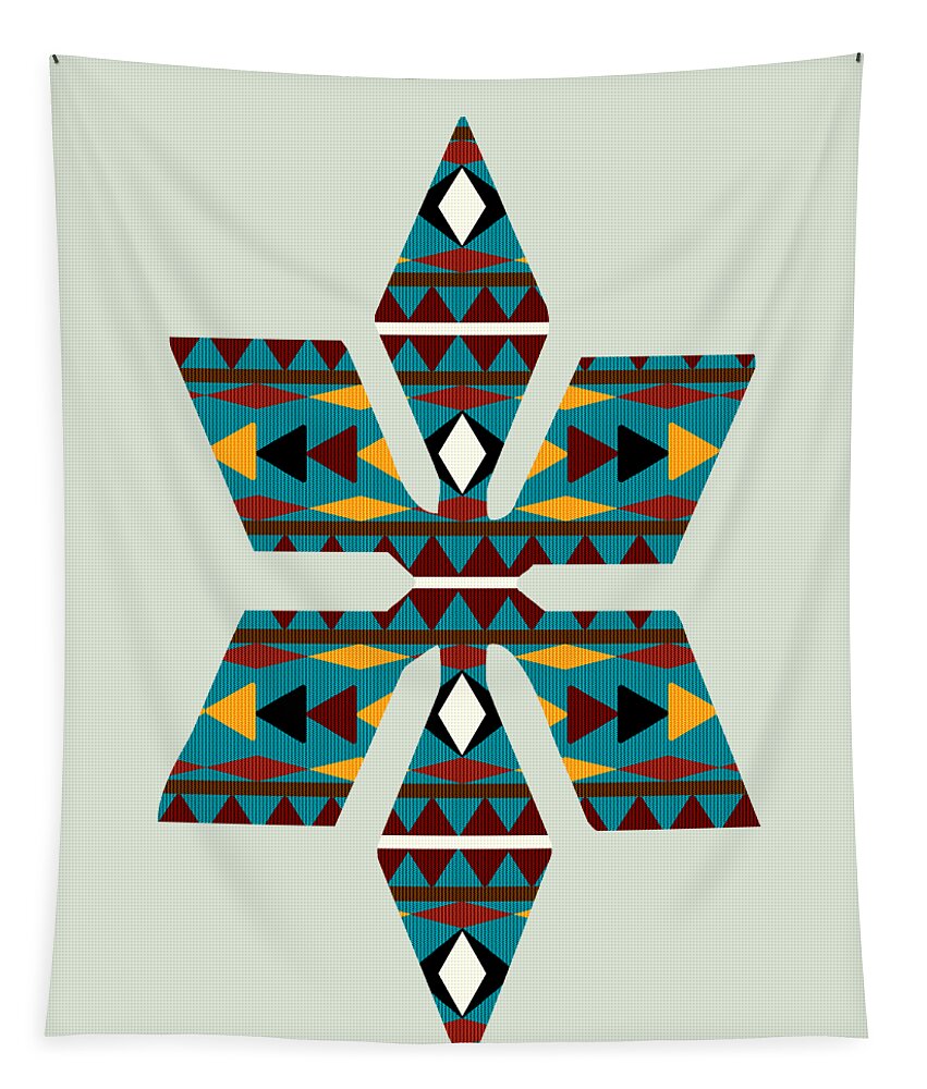 Navajo Tapestry featuring the mixed media Navajo Teal Pattern Art by Christina Rollo