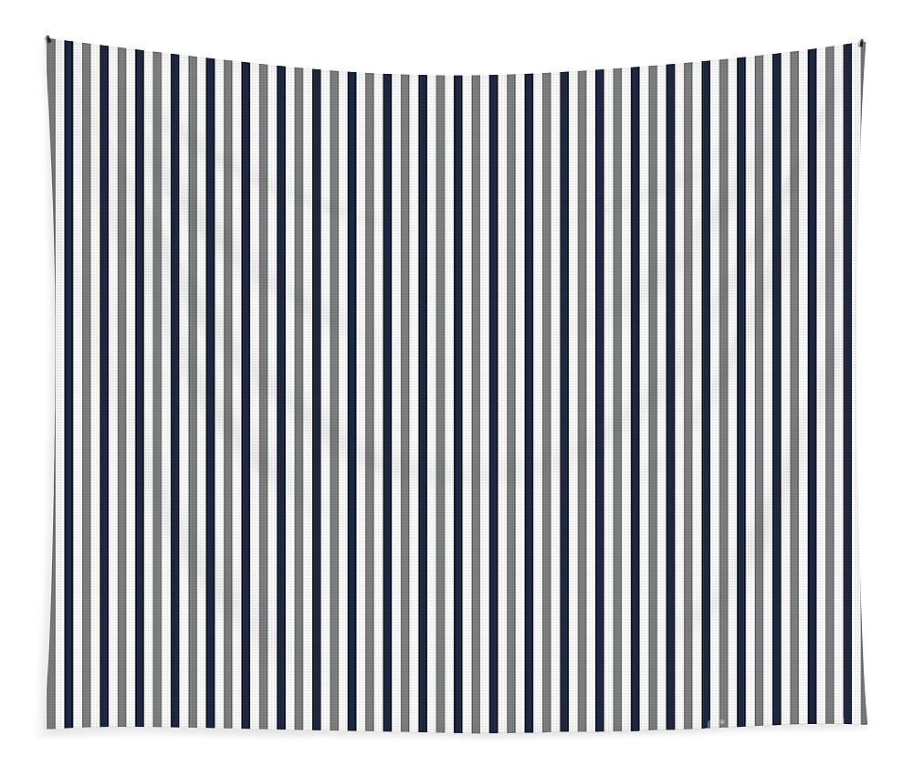 Navy White And Grey Stripes Tapestry featuring the digital art Navy White and Grey Vertical Stripes by Leah McPhail