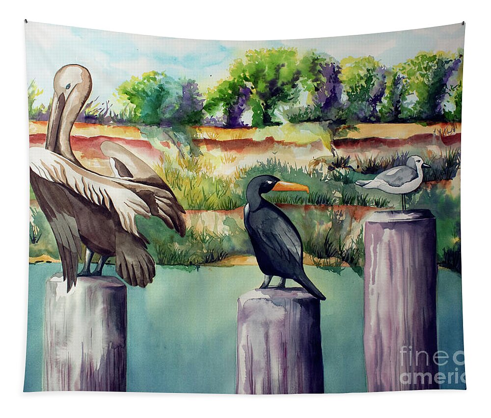 Birds Painting Tapestry featuring the painting Neighborhood Gossip by Kandyce Waltensperger