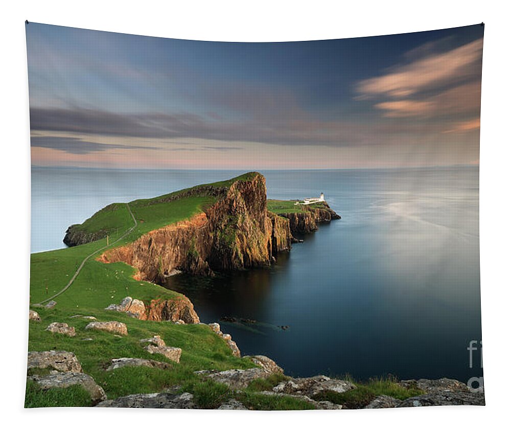 Neist Point Tapestry featuring the photograph Neist Point at Sunset by Maria Gaellman