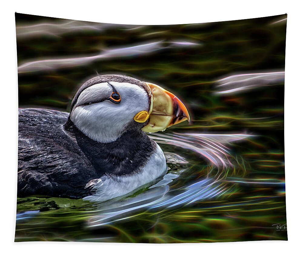 Puffin Tapestry featuring the photograph Neon Puffin by Bill Posner