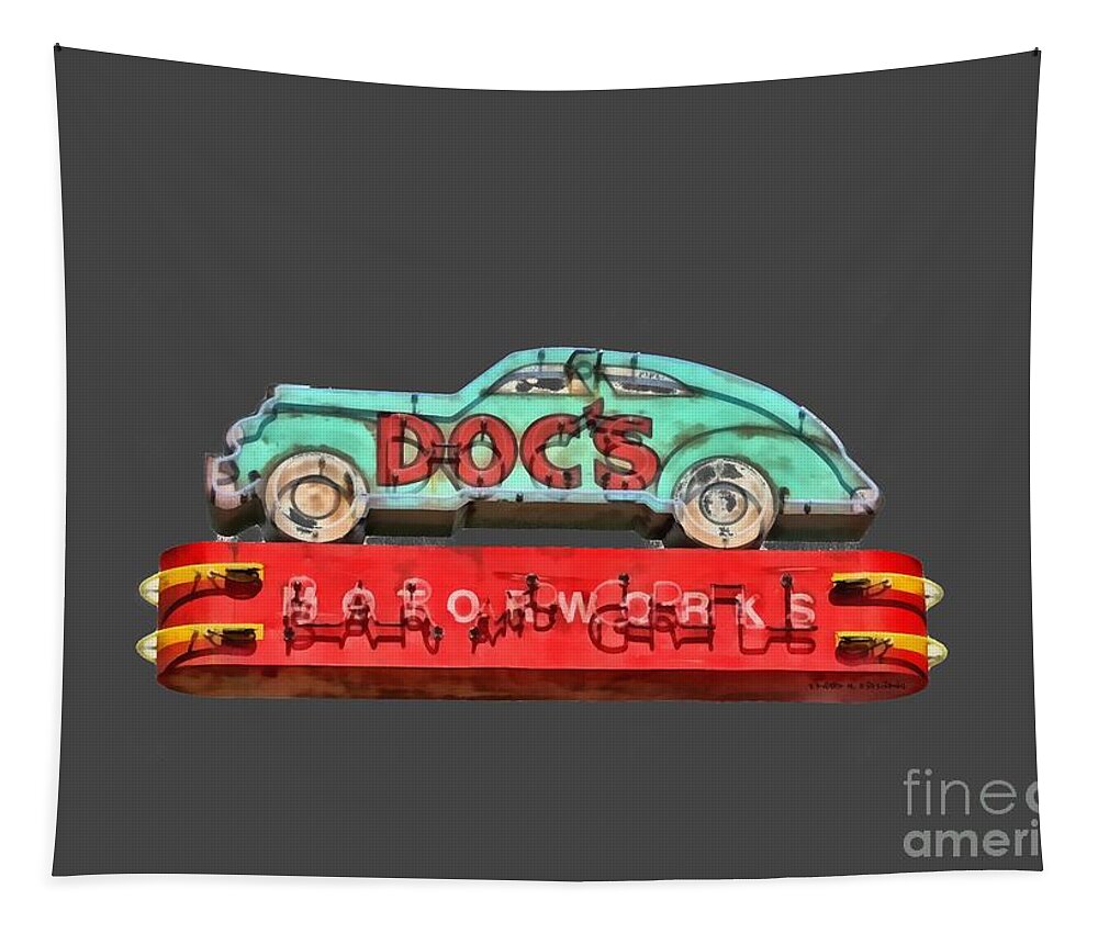 Docs Tapestry featuring the painting Neon Sign Docs Austin Texas Tee by Edward Fielding